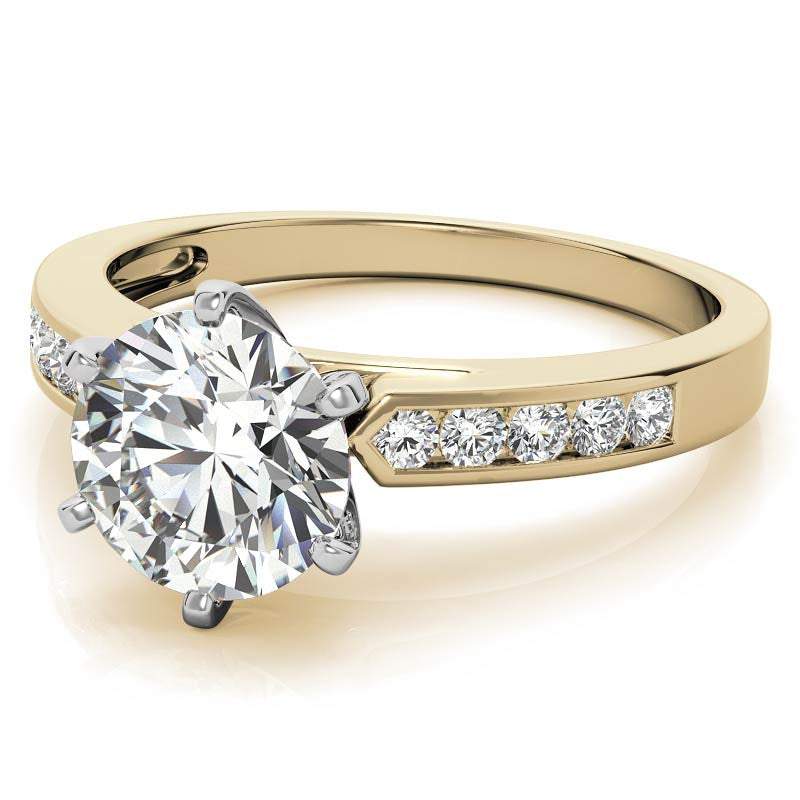 Round Brilliant Moissanite Channel Set Cathedral Engagement Ring