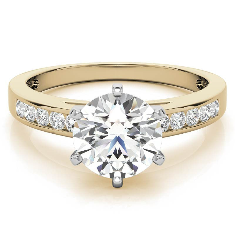 Round Brilliant Moissanite Channel Set Cathedral Engagement Ring