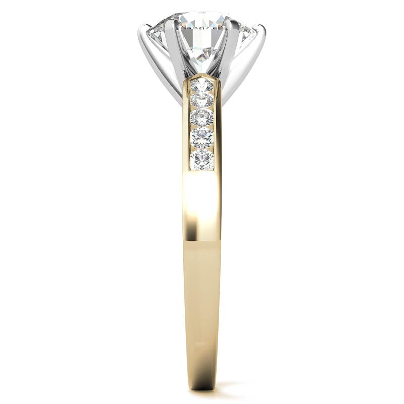 Round Brilliant Moissanite Channel Set Cathedral Engagement Ring