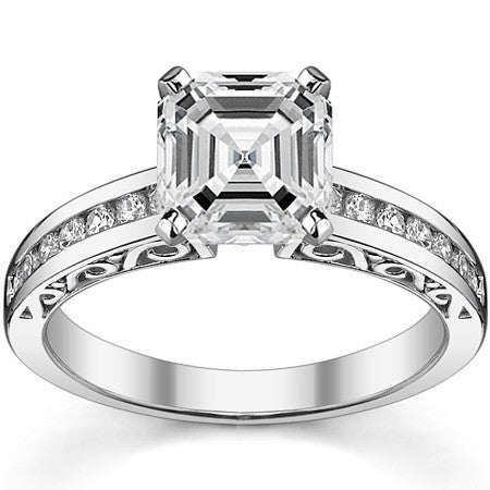 Round Brilliant Moissanite Channel Scroll Engagement Ring,0.28ct