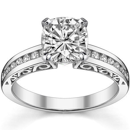 Round Brilliant Moissanite Channel Scroll Engagement Ring,0.28ct