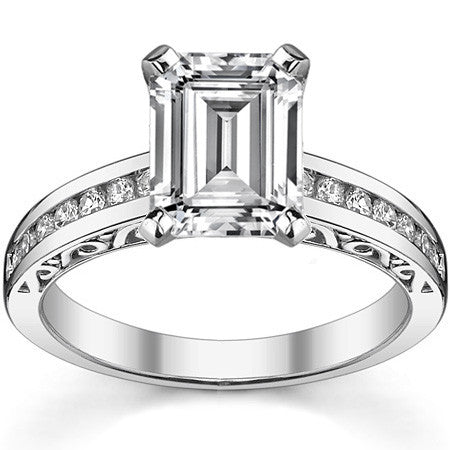 Round Brilliant Moissanite Channel Scroll Engagement Ring,0.28ct