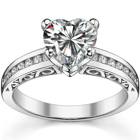 Round Brilliant Moissanite Channel Scroll Engagement Ring,0.28ct