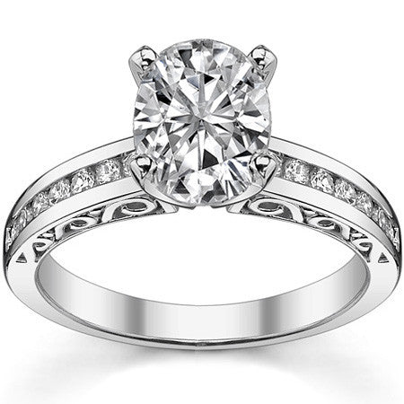 Round Brilliant Moissanite Channel Scroll Engagement Ring,0.28ct