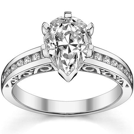 Round Brilliant Moissanite Channel Scroll Engagement Ring,0.28ct