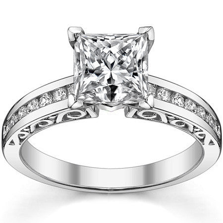 Round Brilliant Moissanite Channel Scroll Engagement Ring,0.28ct