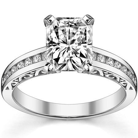 Round Brilliant Moissanite Channel Scroll Engagement Ring,0.28ct