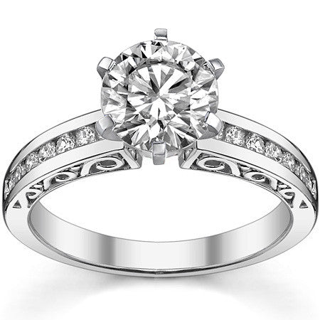 Round Brilliant Moissanite Channel Scroll Engagement Ring,0.28ct