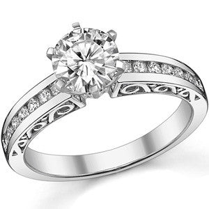 Round Brilliant Moissanite Channel Scroll Engagement Ring,0.28ct