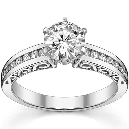 Round Brilliant Moissanite Channel Scroll Engagement Ring,0.28ct