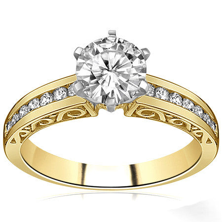 Round Brilliant Moissanite Channel Scroll Engagement Ring,0.28ct