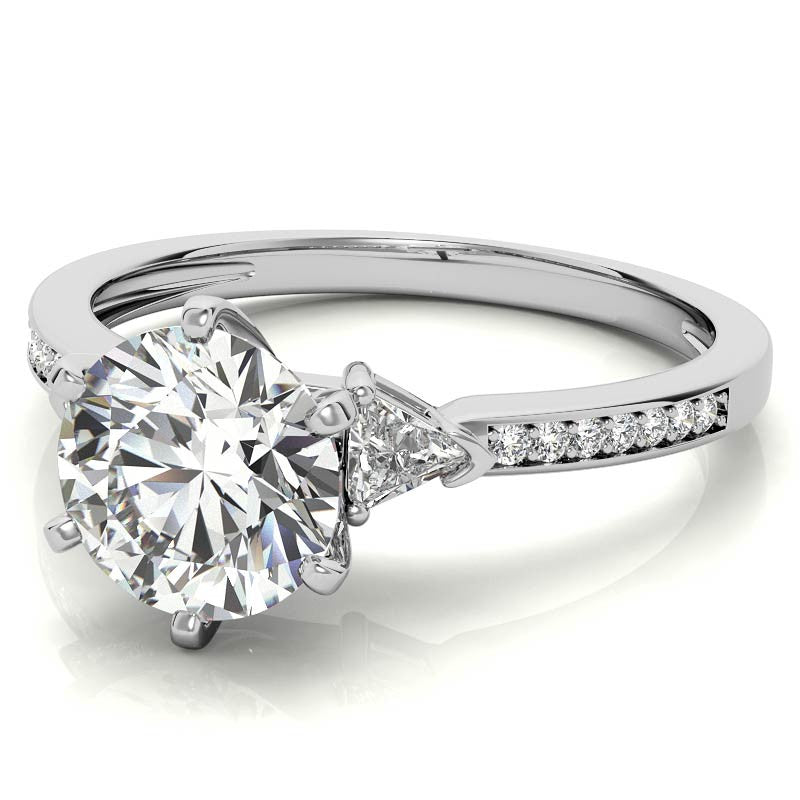 Round & Trillion Moissanite Engagement Ring, 0.28ct