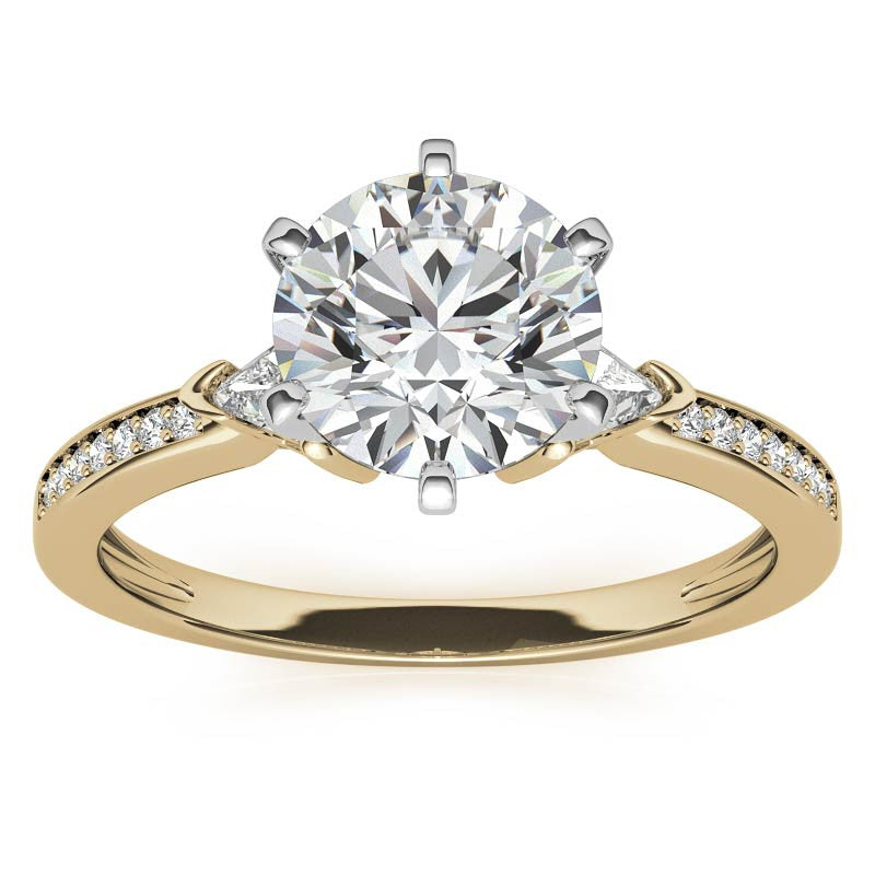 Round & Trillion Moissanite Engagement Ring, 0.28ct