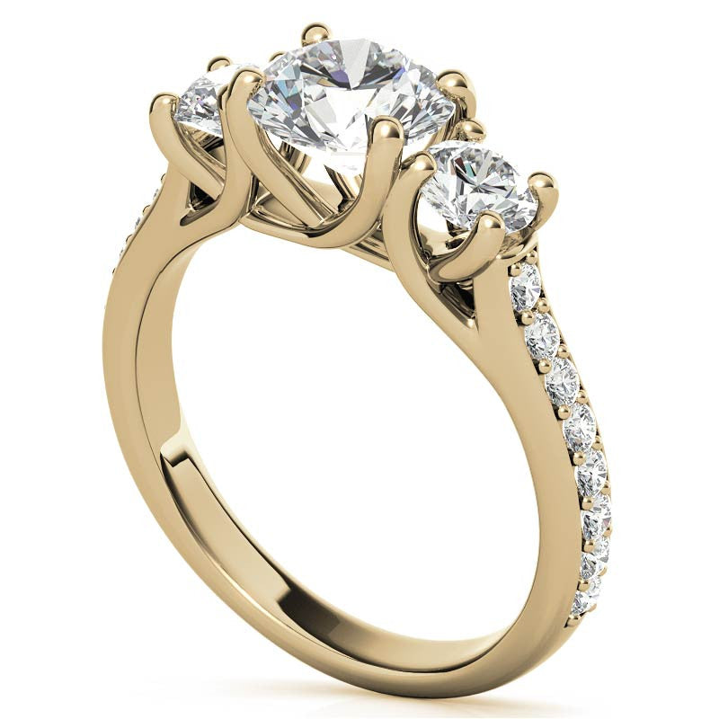 Petite Three-Stone Trellis Moissanite Engagement Ring