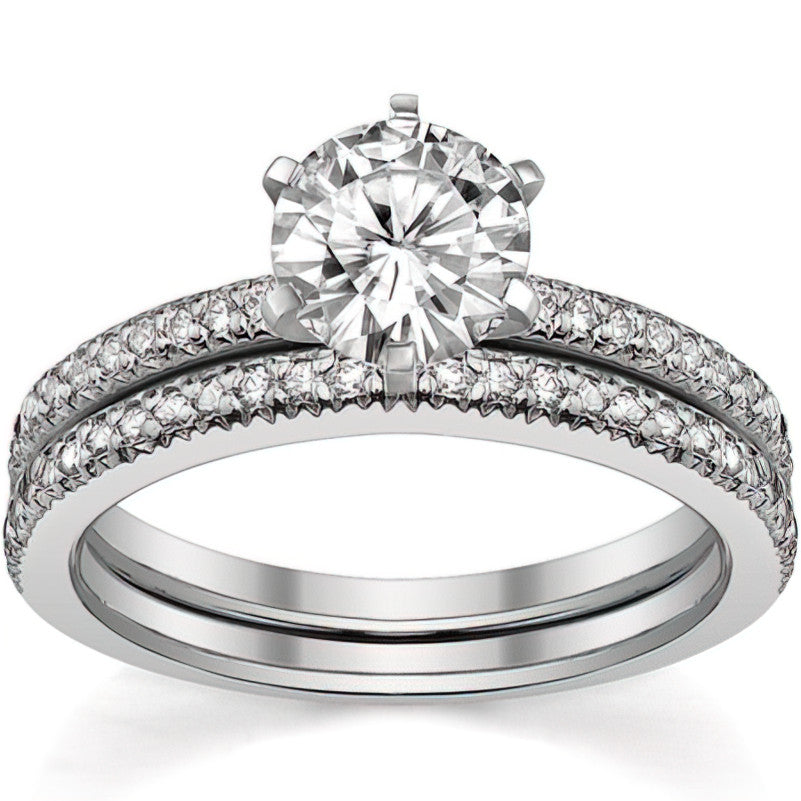 Round Brilliant Moissanite & Diamond Engagement Ring