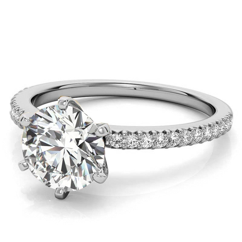 Round Brilliant Moissanite & Diamond Engagement Ring