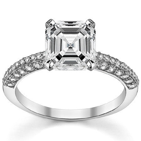 Round Brilliant Moissanite & Diamond Thin Pave Style Engagement Ring
