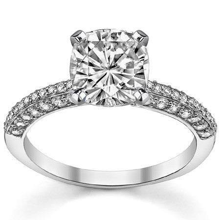 Round Brilliant Moissanite & Diamond Thin Pave Style Engagement Ring