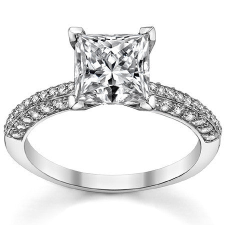Round Brilliant Moissanite & Diamond Thin Pave Style Engagement Ring