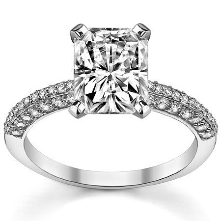 Round Brilliant Moissanite & Diamond Thin Pave Style Engagement Ring
