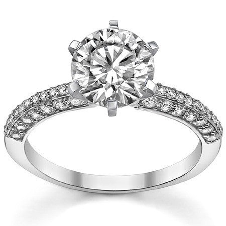 Round Brilliant Moissanite & Diamond Thin Pave Style Engagement Ring