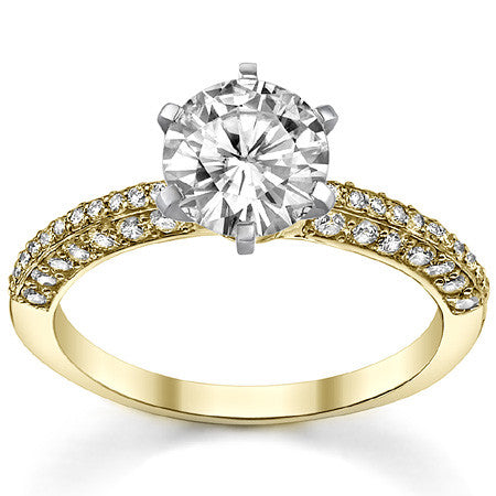 Round Brilliant Moissanite & Diamond Thin Pave Style Engagement Ring