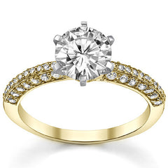 Round Brilliant Moissanite & Diamond Thin Pave Style Engagement Ring