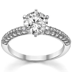 Round Brilliant Moissanite & Diamond Thin Pave Style Engagement Ring