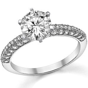 Round Brilliant Moissanite & Diamond Thin Pave Style Engagement Ring