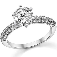 Round Brilliant Moissanite & Diamond Thin Pave Style Engagement Ring
