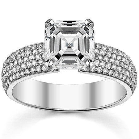 Round Brilliant Moissanite & Diamond Wide Pave Style Engagement Ring