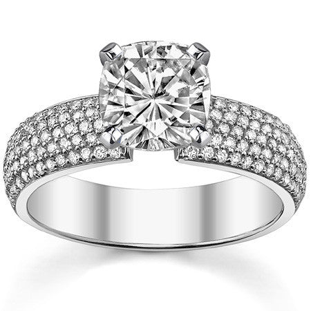 Round Brilliant Moissanite & Diamond Wide Pave Style Engagement Ring