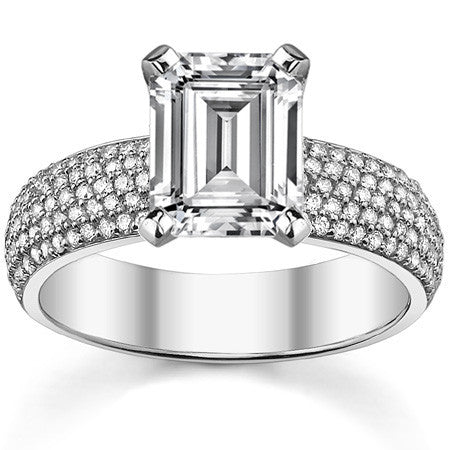 Round Brilliant Moissanite & Diamond Wide Pave Style Engagement Ring