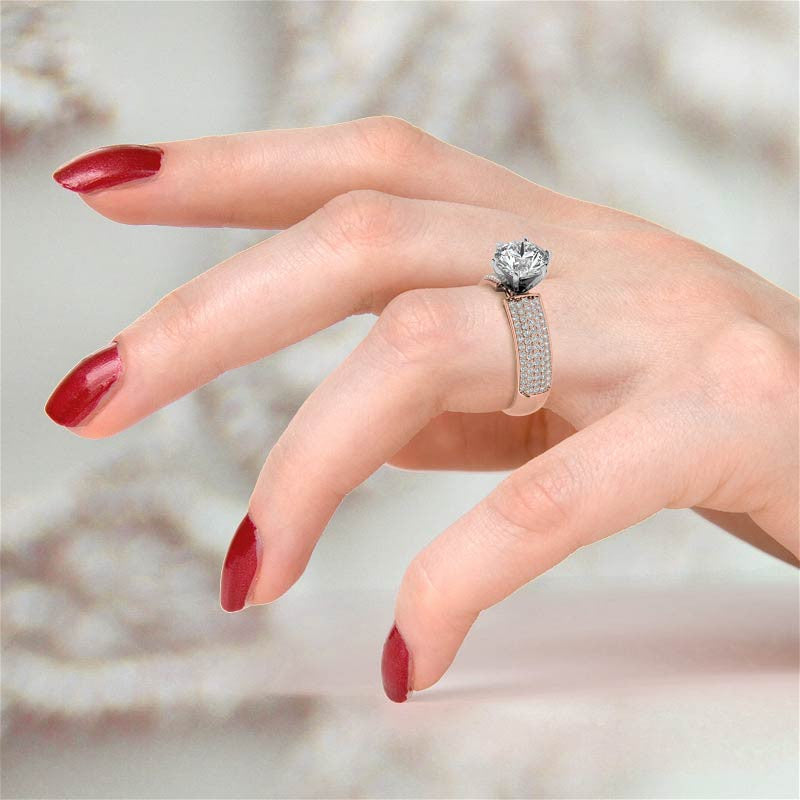 Round Brilliant Moissanite & Diamond Wide Pave Style Engagement Ring