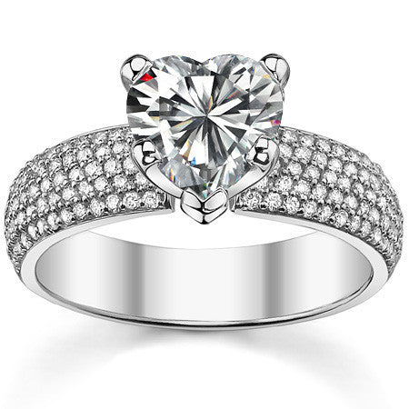 Round Brilliant Moissanite & Diamond Wide Pave Style Engagement Ring