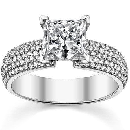 Round Brilliant Moissanite & Diamond Wide Pave Style Engagement Ring