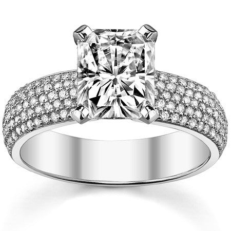 Round Brilliant Moissanite & Diamond Wide Pave Style Engagement Ring