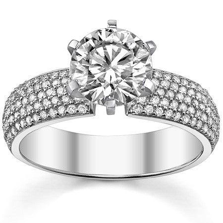 Round Brilliant Moissanite & Diamond Wide Pave Style Engagement Ring