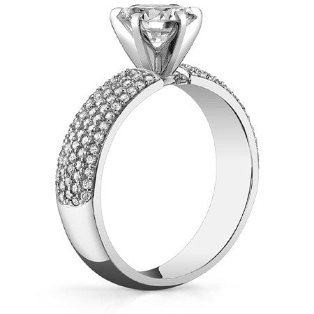 Round Brilliant Moissanite & Diamond Wide Pave Style Engagement Ring