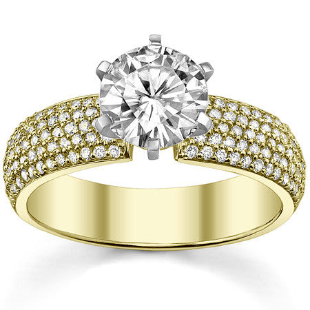 Round Brilliant Moissanite & Diamond Wide Pave Style Engagement Ring