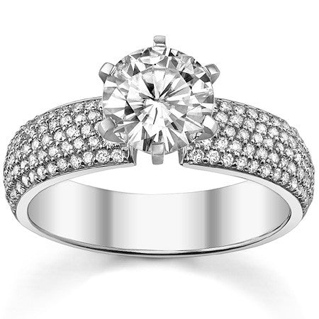 Round Brilliant Moissanite & Diamond Wide Pave Style Engagement Ring
