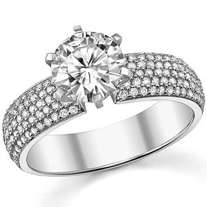 Round Brilliant Moissanite & Diamond Wide Pave Style Engagement Ring