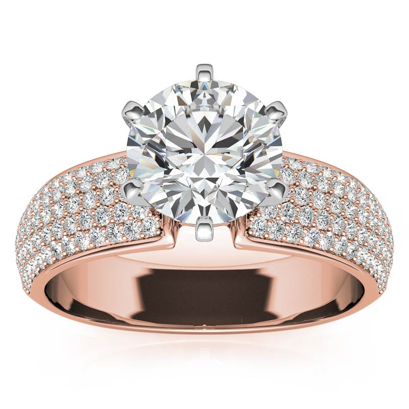 Round Brilliant Moissanite & Diamond Wide Pave Style Engagement Ring