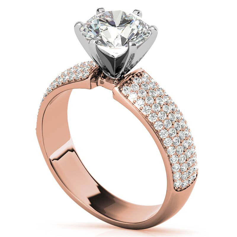 Round Brilliant Moissanite & Diamond Wide Pave Style Engagement Ring