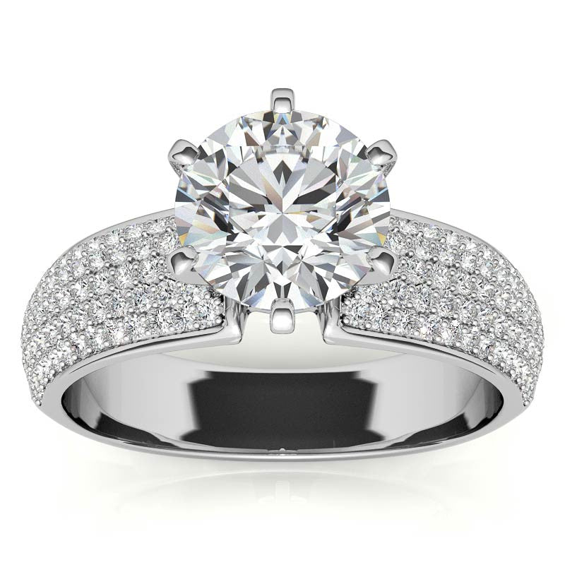 Round Brilliant Moissanite & Diamond Wide Pave Style Engagement Ring