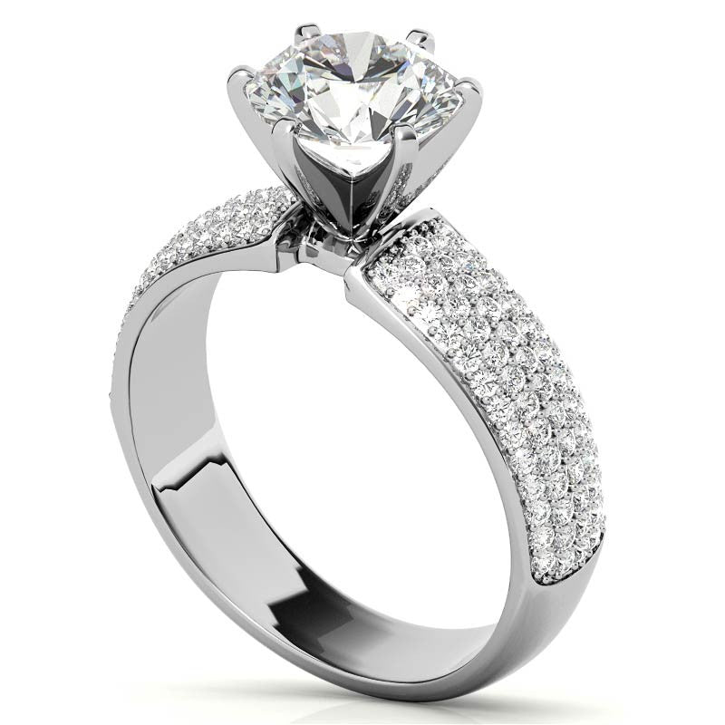 Round Brilliant Moissanite & Diamond Wide Pave Style Engagement Ring
