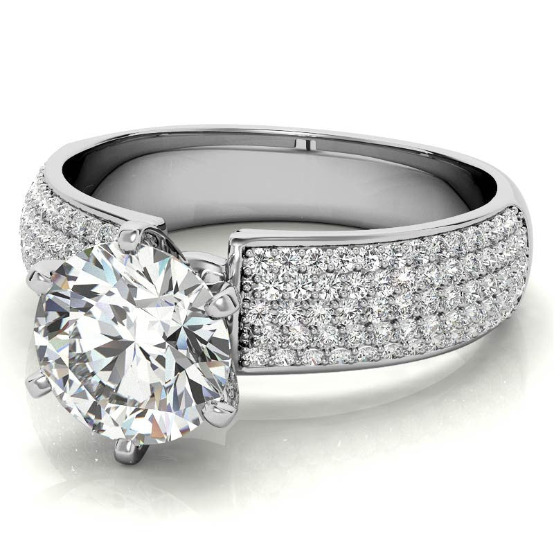 Round Brilliant Moissanite & Diamond Wide Pave Style Engagement Ring