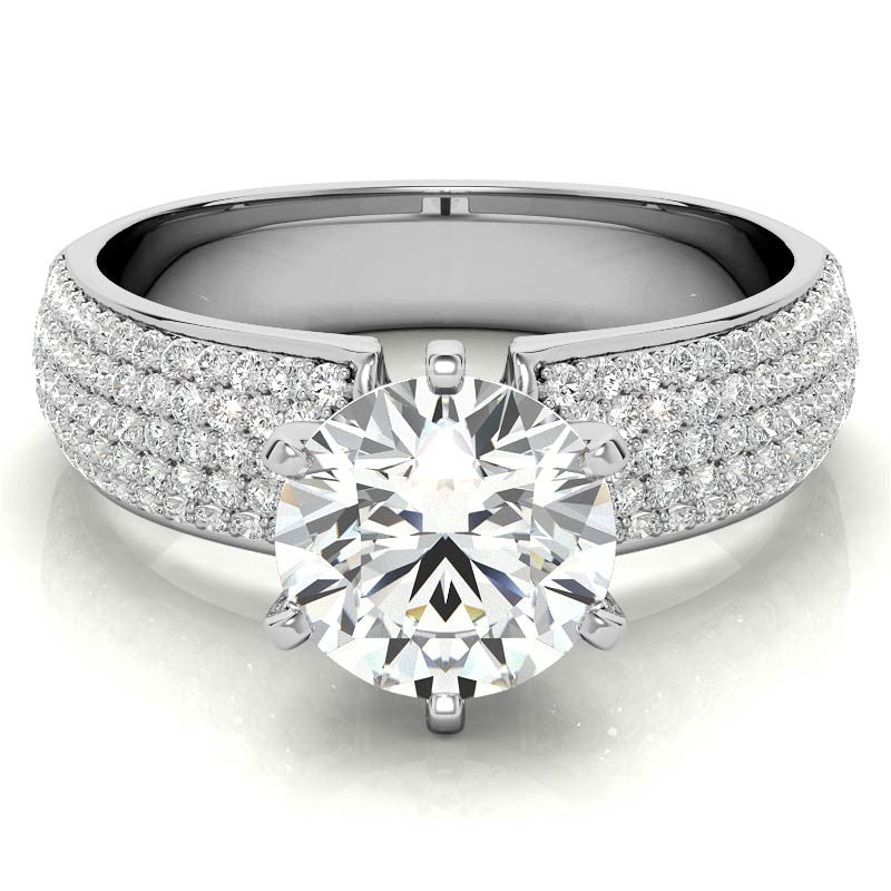 Round Brilliant Moissanite & Diamond Wide Pave Style Engagement Ring