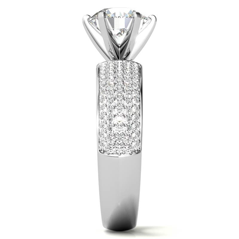 Round Brilliant Moissanite & Diamond Wide Pave Style Engagement Ring