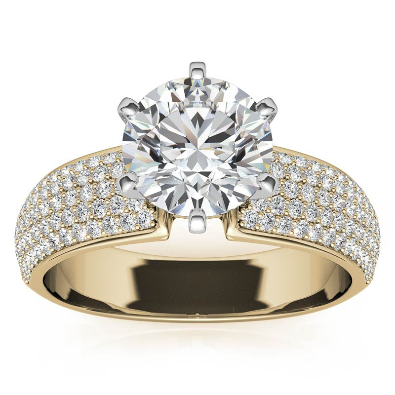 Round Brilliant Moissanite & Diamond Wide Pave Style Engagement Ring